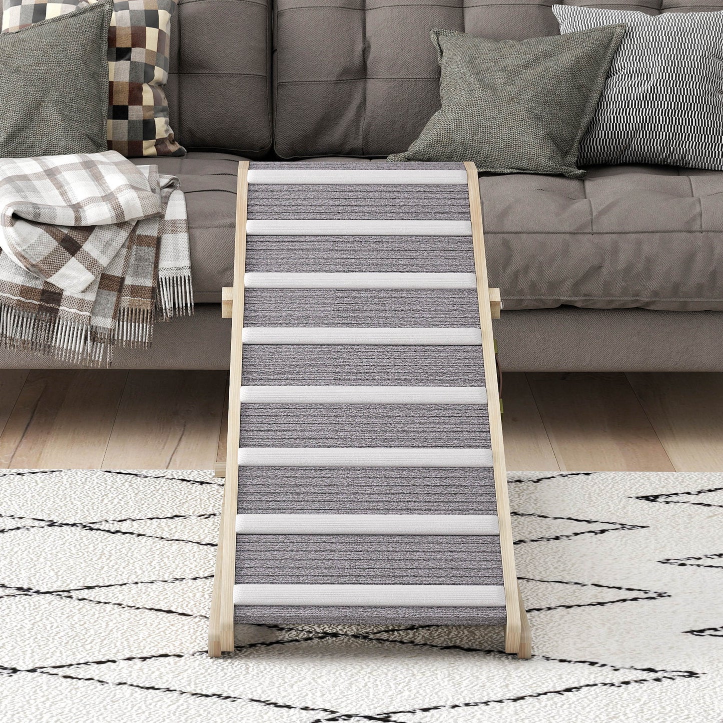 Pawhut Rampa Para Perros De Madera Plegable Altura Ajustable 41-60 Cm 120x50 Cm_4