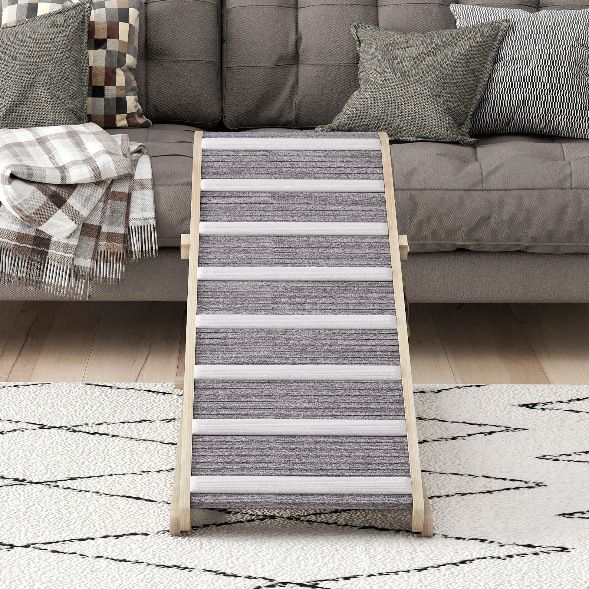 Pawhut Rampa Para Perros De Madera Plegable Altura Ajustable 41-60 Cm 120x50 Cm_4
