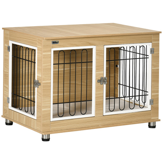 Pawhut Jaula Para Perros Con Cojín Lavable Estructura De Acero 90x58x65 Cm Roble_0
