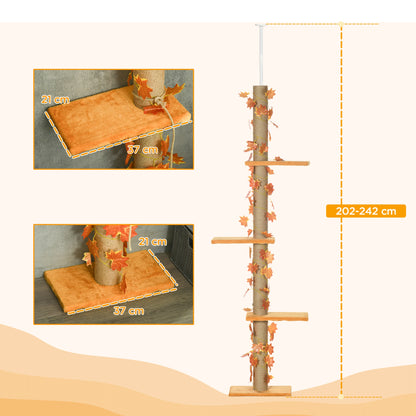 Pawhut Árbol Para Gatos De Suelo A Techo De 202-242 Cm Con 3 Plataformas Naranja_2