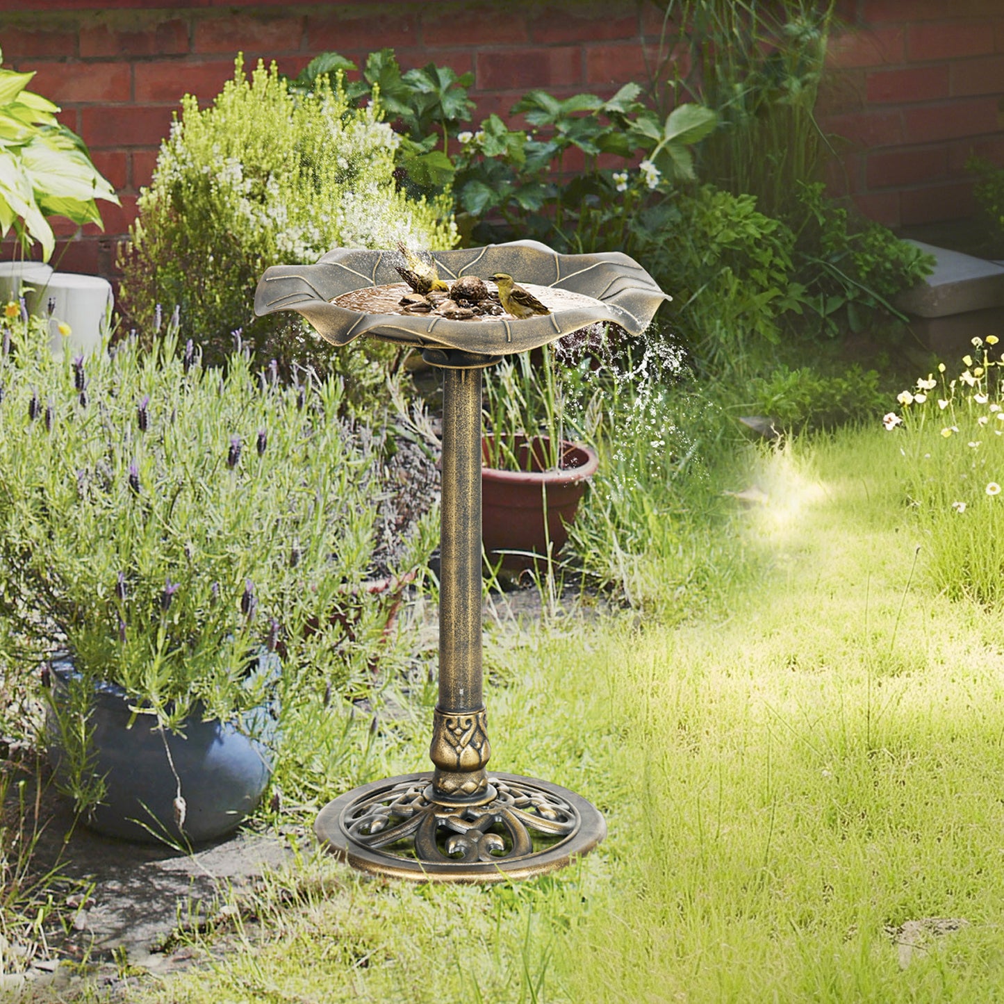 Outsunny Baño Para Pájaros De Jardín Exterior Con Diseño Hoja De Loto Bronce_1