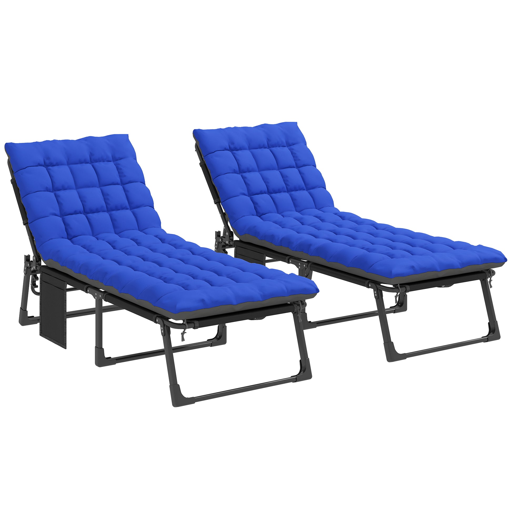 Outsunny Set De 2 Tumbonas Plegables Reclinables Con Cojines Y Bolsillo Azul_0