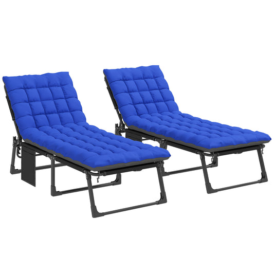 Outsunny Set De 2 Tumbonas Plegables Reclinables Con Cojines Y Bolsillo Azul_0