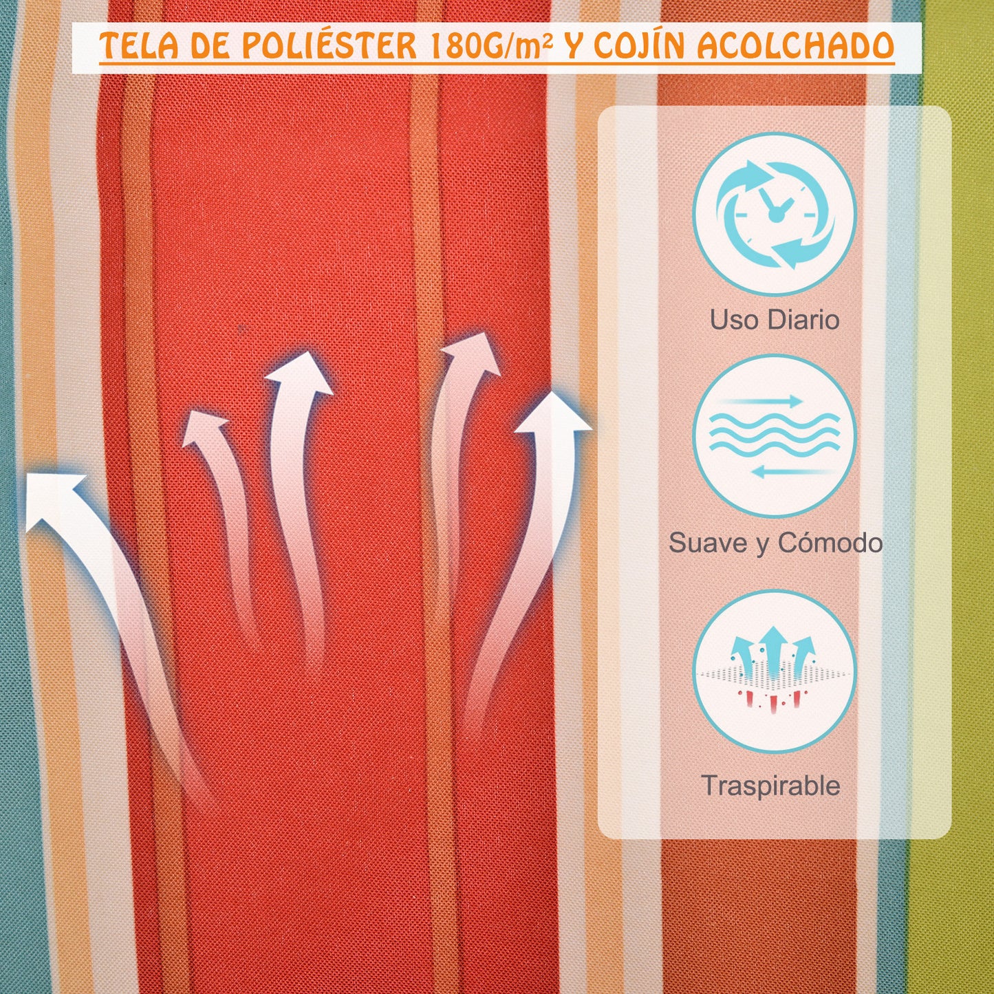Outsunny Silla Colgante Para Exterior Interior De Rayas 100x106cm Carga 100 Kg_5