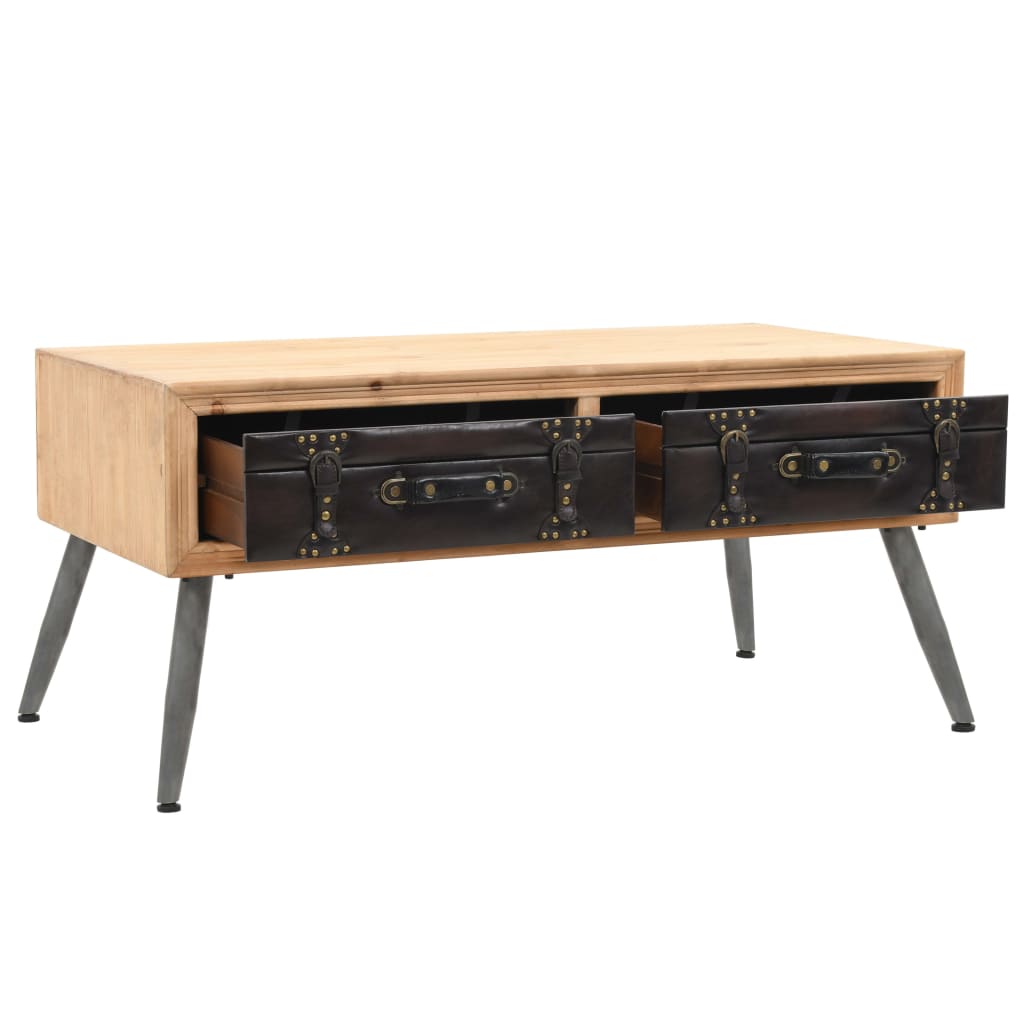 Mesa De Centro De Madera Maciza De Abeto 115x55x50 Cm_3