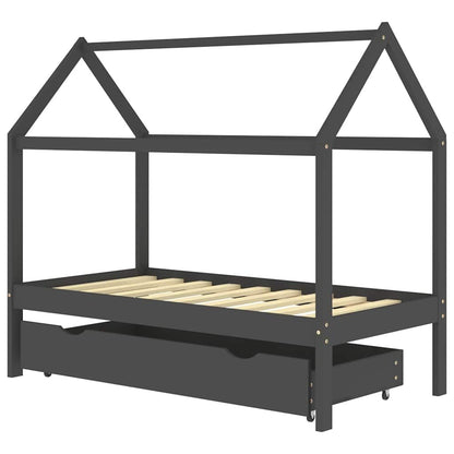 Vidaxl Estructura De Cama Infantil Y Cajón Madera Pino Gris 80x160cm_0