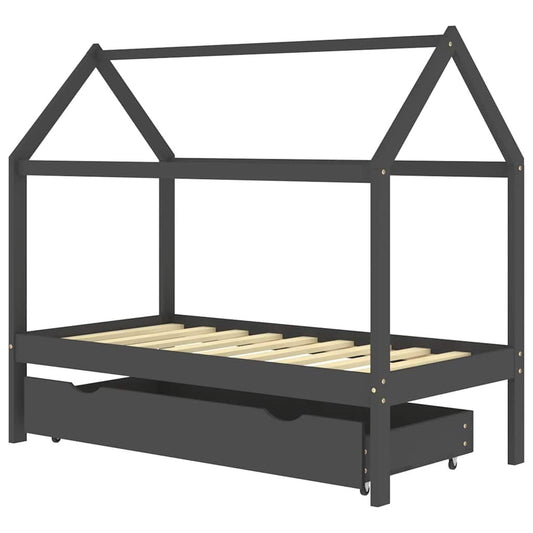Vidaxl Estructura De Cama Infantil Y Cajón Madera Pino Gris 80x160cm_0