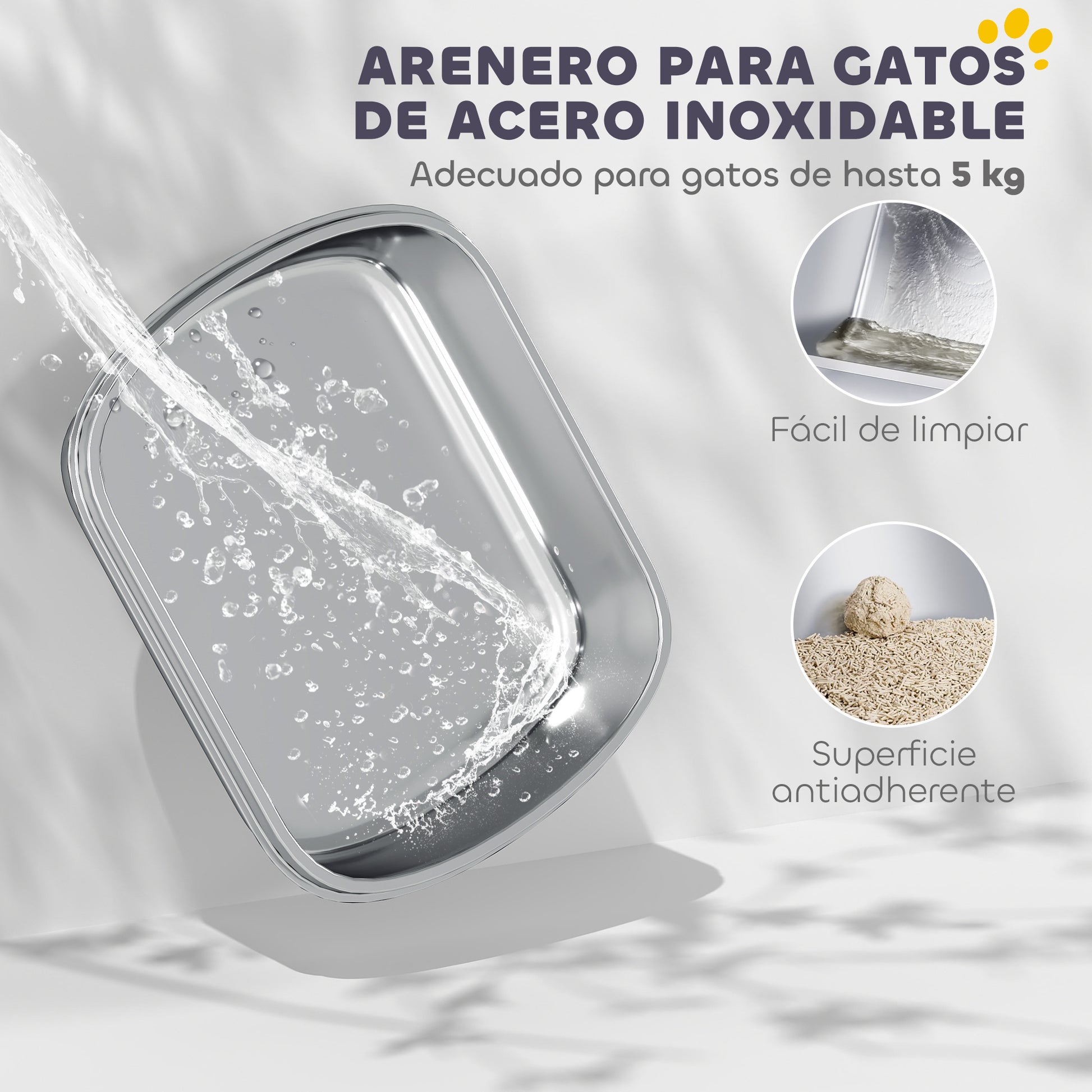 Pawhut Arenero Para Gatos De Acero Inoxidable Con Cubierto Bolsa Desodorizante_3