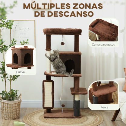 Pawhut Árbol Rascador Para Gatos Grande Altura 132 Cm Marrón_3