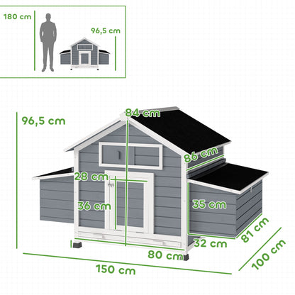 Pawhut Gallinero De Madera Para Exterior Con 2 Nidos 150x100x96,5 Cm Gris_2