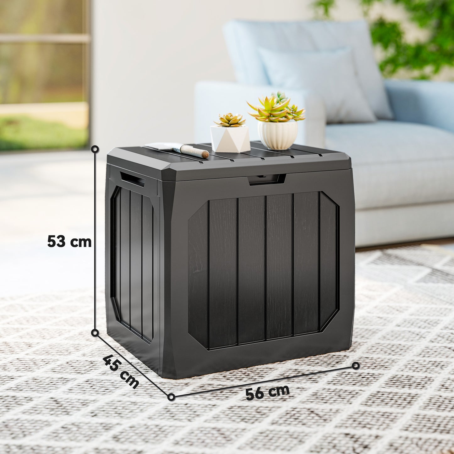 Outsunny Baúl De Almacenaje Exterior 121l Con 2 Asas Impermeable 56x45x53 Cm_2