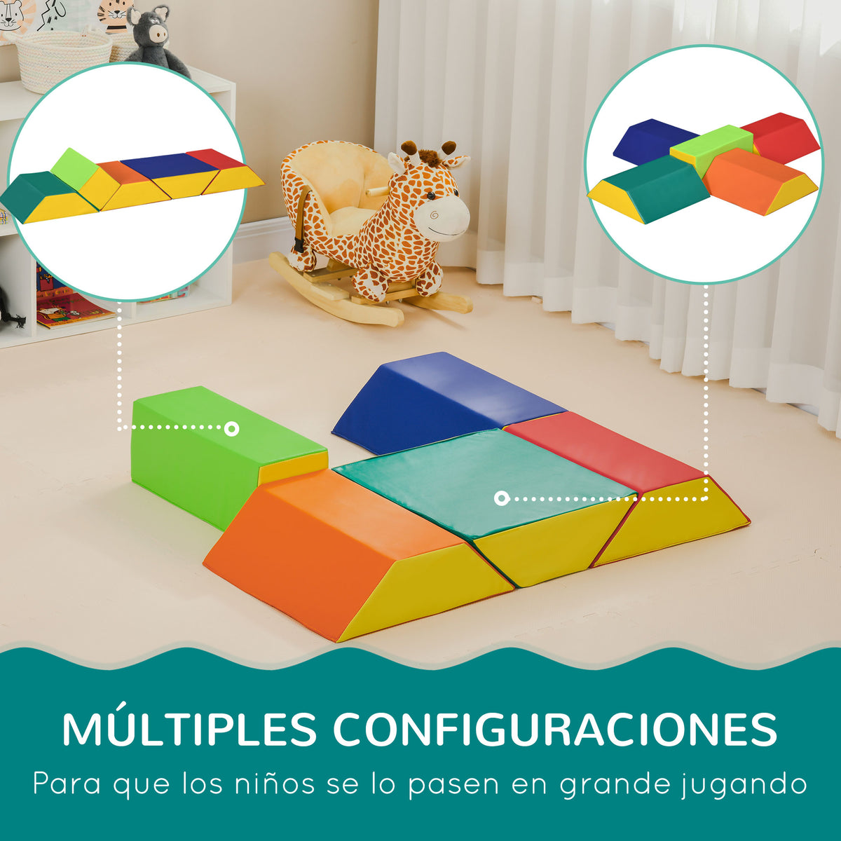 Bloques De Espuma Homcom Pu, Epe Multicolor 48x19x48 Cm_5