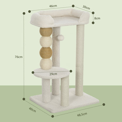 Pawhut Árbol Rascador Para Gatos Altura 76 Cm Revestimiento De Borreguillo Beige_2