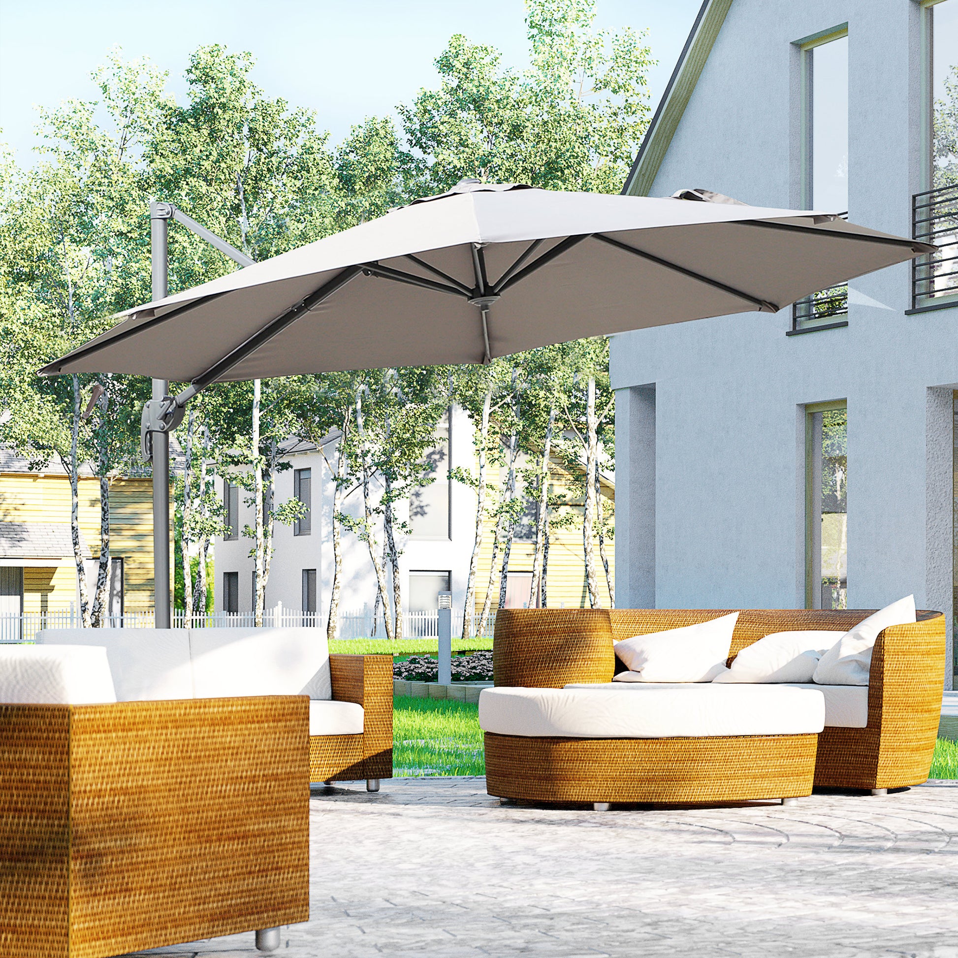 Outsunny Sombrilla Jardín Ø300x250 Cm Rotación 360° Inclinación 6 Niveles Gris_1