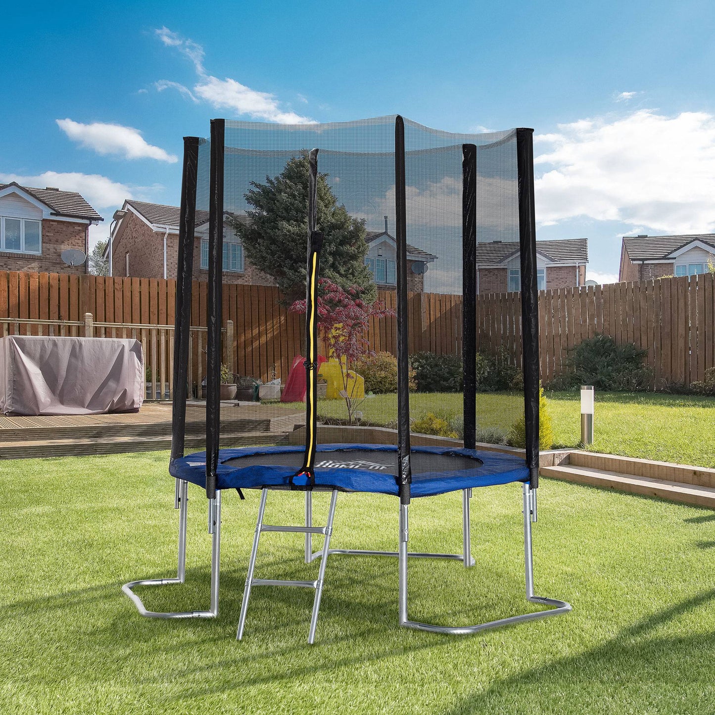 Homcom Cama Elástica Jardín Ø223 Cm Con Red De Seguridad Interior Exterior Azul_1