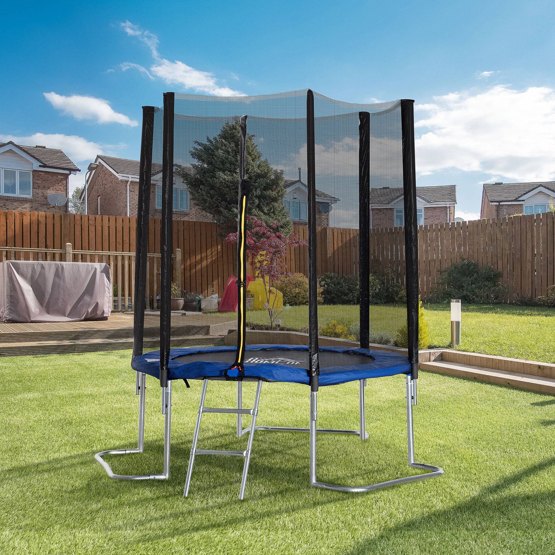 Homcom Cama Elástica Jardín Ø223 Cm Con Red De Seguridad Interior Exterior Azul_1