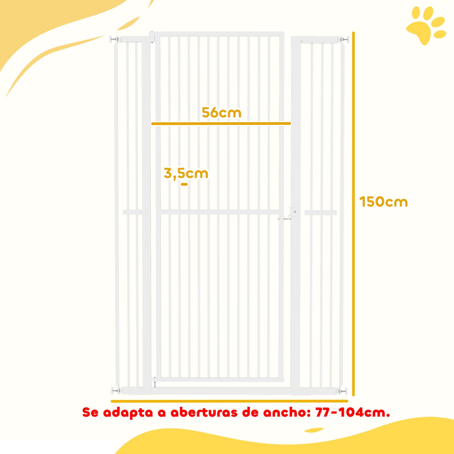 Pawhut Barrera Para Perros Con Ancho Ajustable 77-104 Cm Con Extensiones Blanco_2