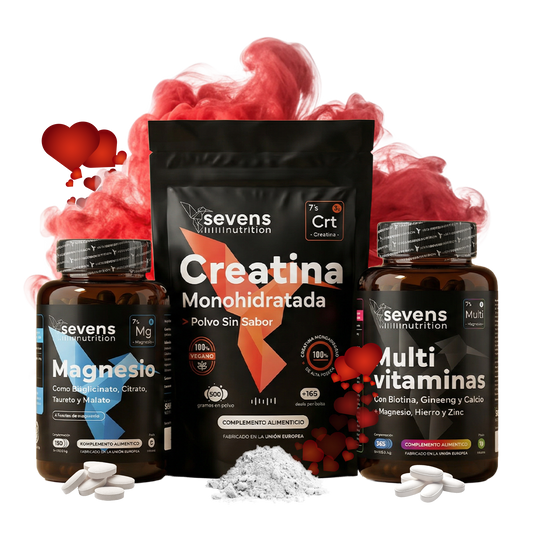 Pack Regalo San Valentín: Rendimiento. Con Creatina, Magnesio y Multivitaminas. Sevens Nutrition. Energía y Rendimiento_0