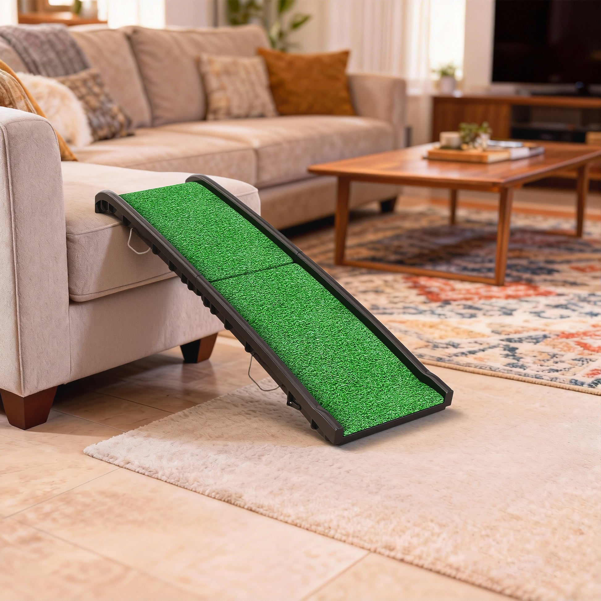 Pawhut Rampa Para Perros Con Césped Artificial 155 Cm Para Coche Plegable Con Asa_4