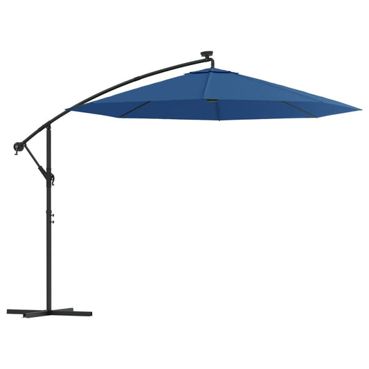 Vidaxl Sombrilla Voladiza Con Luces Led Y Poste De Acero Azul 300 Cm_0