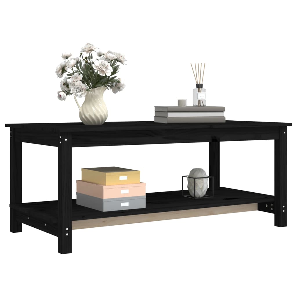 Mesa De Centro De Madera Maciza De Pino Negro 110x55x45 Cm_2