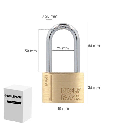 Candado Laton Arco Largo 50 Mm. Arco Endurecido. Candado Maletas, Candado Taquillas, Candado Puertas