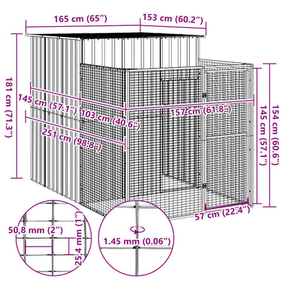 Vidaxl Caseta Perros Con Corral Acero Galvanizado Gris 165x251x181 Cm_2