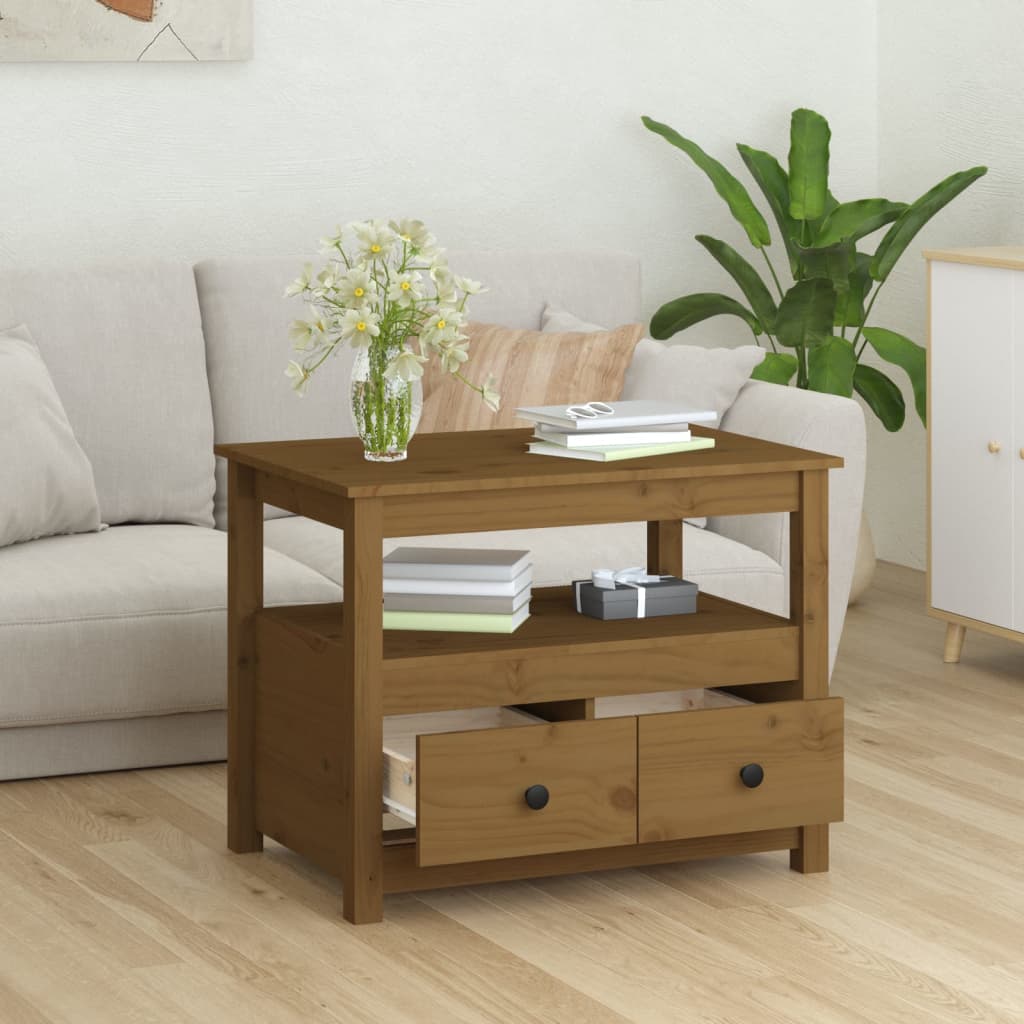 Mesa De Centro De Madera Maciza De Pino Marrón Miel 71x49x55 Cm_2