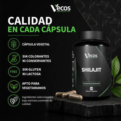 Shilajit 1400 Mg Vecos 120 Cápsulas | Energía, Vitalidad Y Testosterona | Con Zinc Y Vitamina B6_3