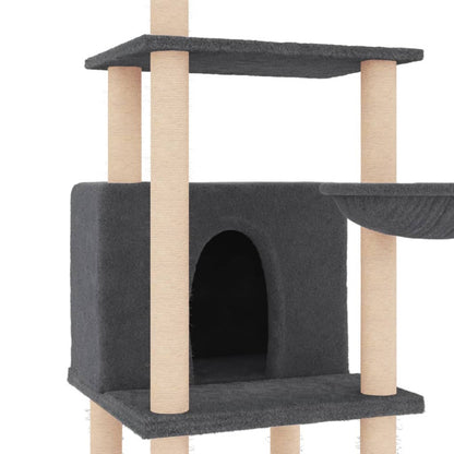 Vidaxl Rascador Para Gatos Con Postes De Sisal Gris Oscuro 132 Cm_5