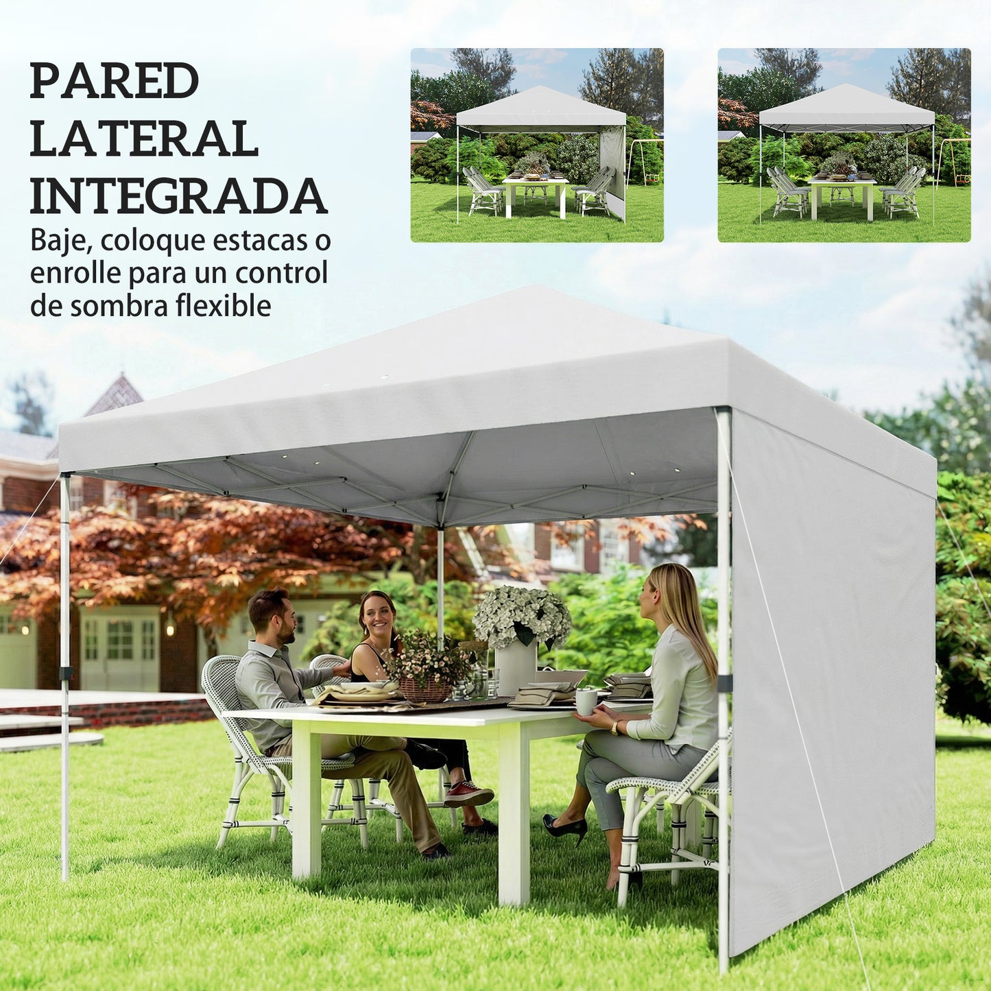 Outsunny Carpa Plegable Pop-up 3x3 M Con Pared Upf50+ Altura Ajustable Blanco_5