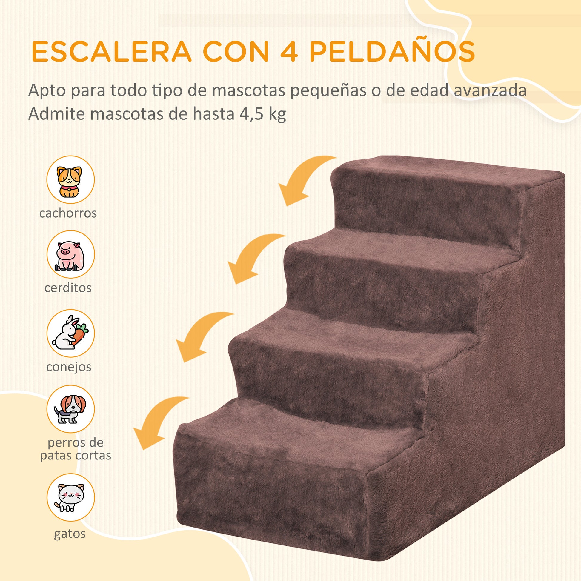 Pawhut Escalera Para Perros De 4 Peldaños Con Funda Extraíble 60x35x44 Cm Marrón_3