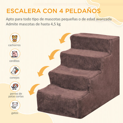 Pawhut Escalera Para Perros De 4 Peldaños Con Funda Extraíble 60x35x44 Cm Marrón_3
