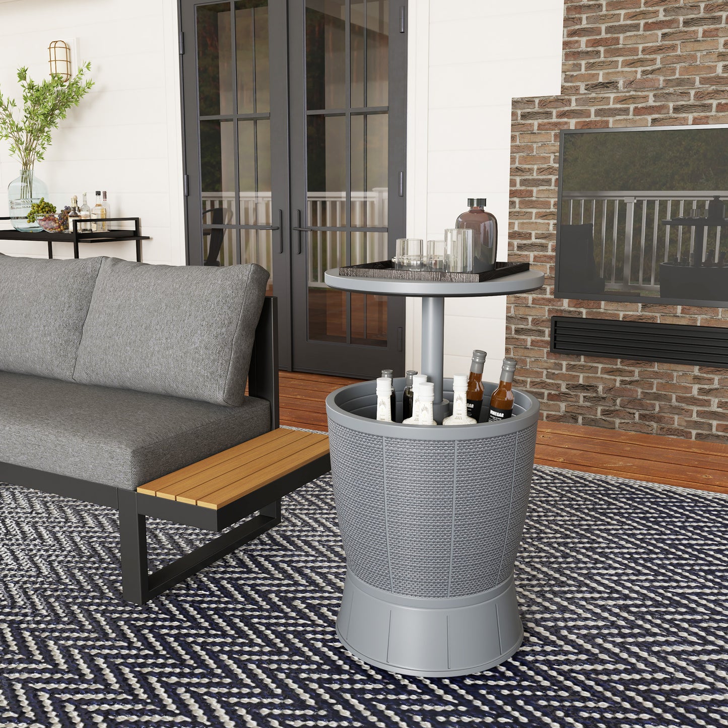 Outsunny Mesa Nevera Para Exterior 41 L 3 En 1 Cool Bar Mesa Auxiliar Gris_3