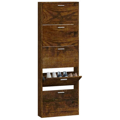 Vidaxl Mueble Zapatero Madera Contrachapada Roble Ahumado 59x17x169 Cm_3