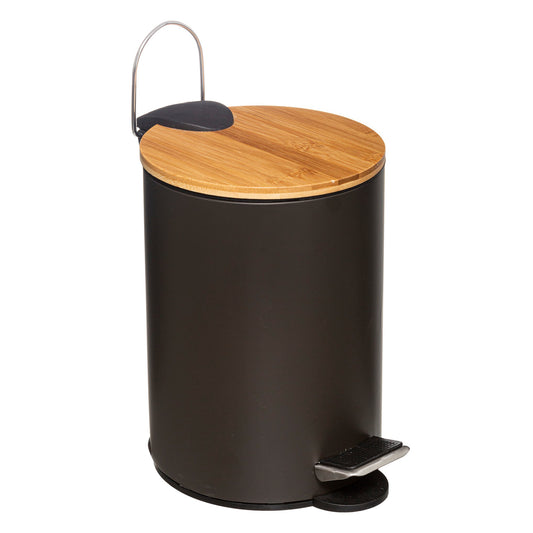 Wellhome Cubo Pedal 3l Tapa Bambú Moderno Negro_0