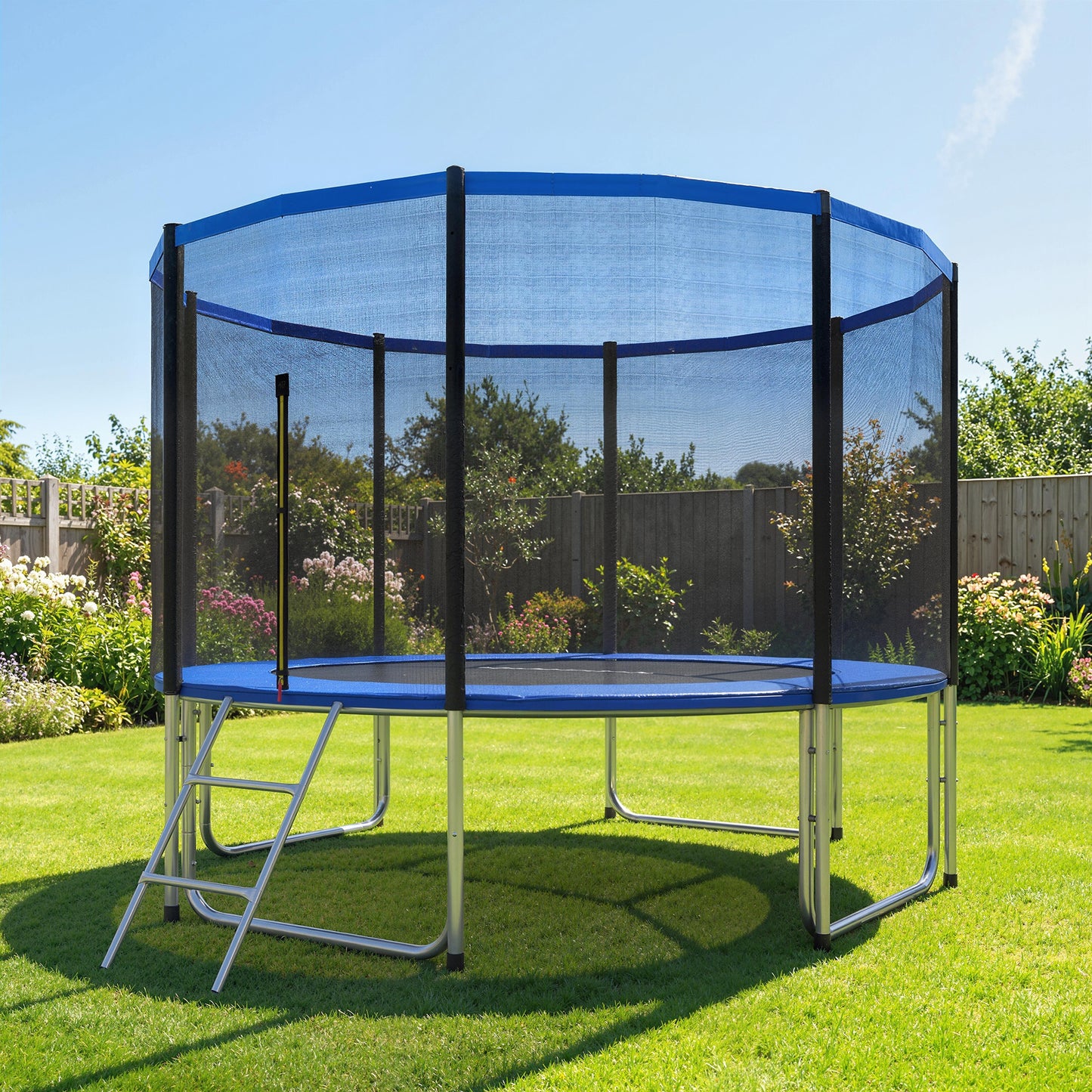 Sportnow Cama Elástica Niños Exterior Ø366 Cm Con Red De Seguridad Escalera Azul_1