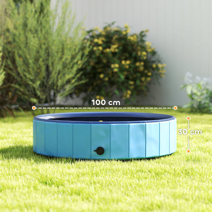 Pawhut Piscina Para Perros Plegable Con Aspersor Antideslizante Resistente Azul_2