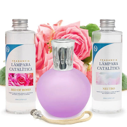 Pack Ahorro Lámpara Catalítica Fucsia Mate + Fragancia Bed Of Roses 500ml + Limpiador Neutro 200ml + Mecha Repuesto_0