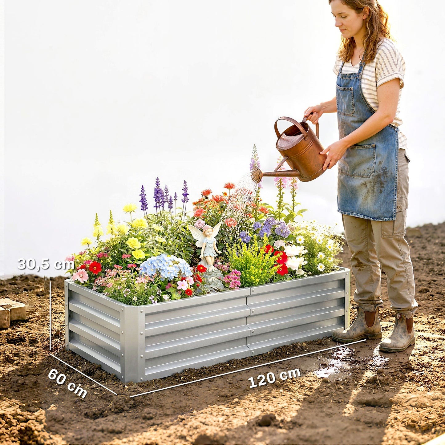 Outsunny Jardinera Elevada Rectangular De Acero Galvanizado 120x60x30,5 Cm Plata_2