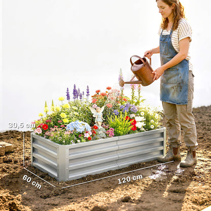 Outsunny Jardinera Elevada Rectangular De Acero Galvanizado 120x60x30,5 Cm Plata_2