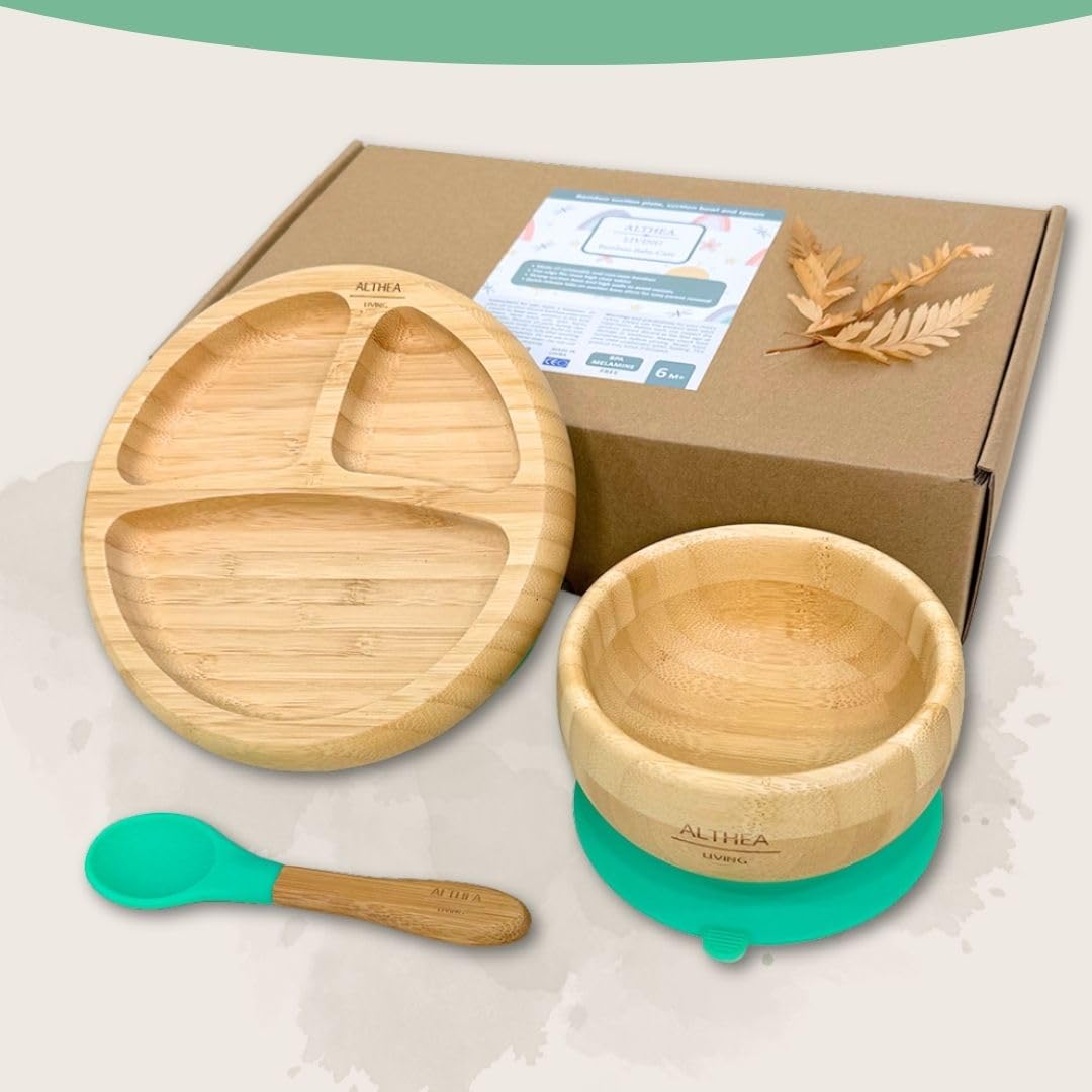 Vajilla De Bambú Natural - 3 Piezas - Verde Aguamarina._3