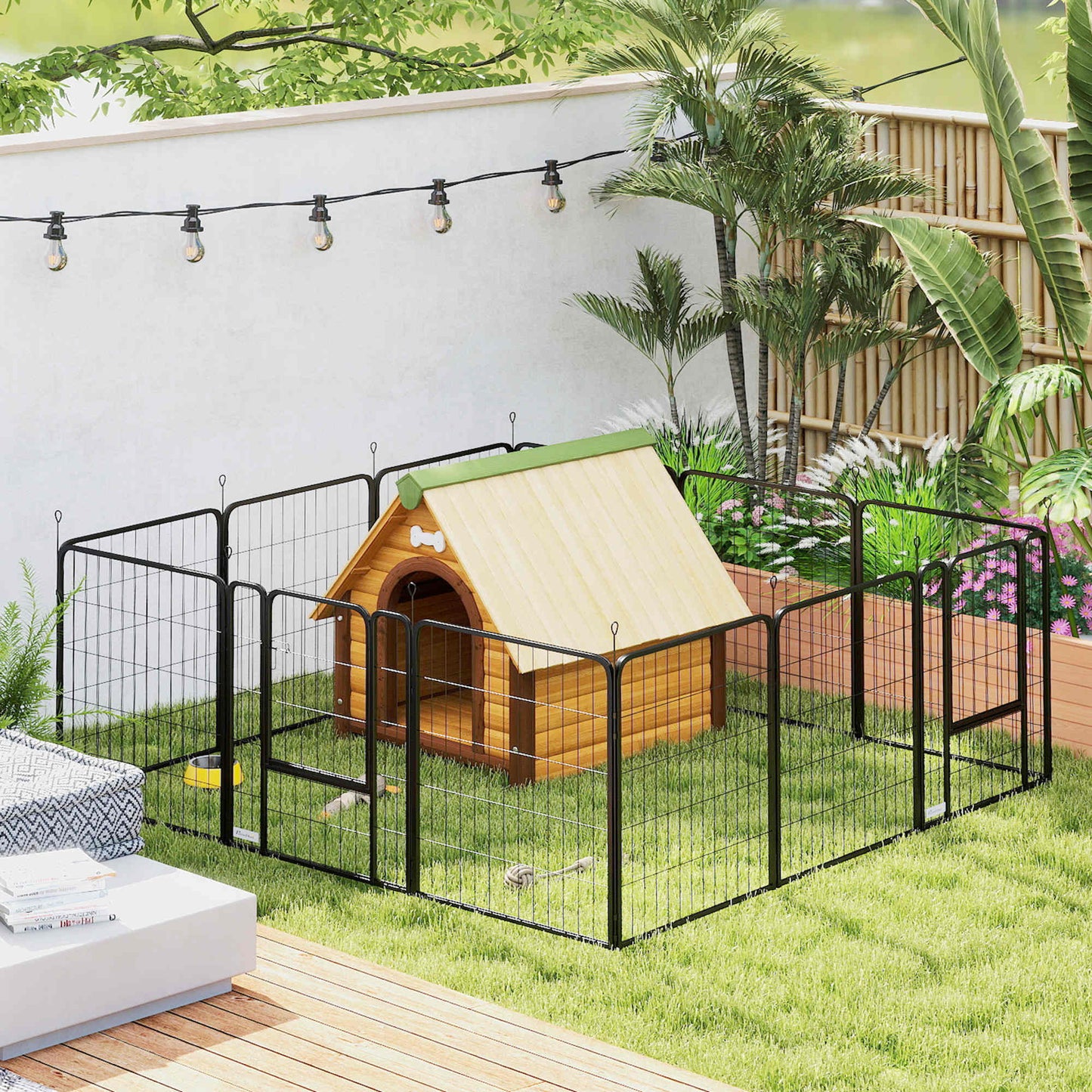 Pawhut Parque Para Perros De 12 Paneles 68x80 Cm Con Puertas Y Cierre Negro_1