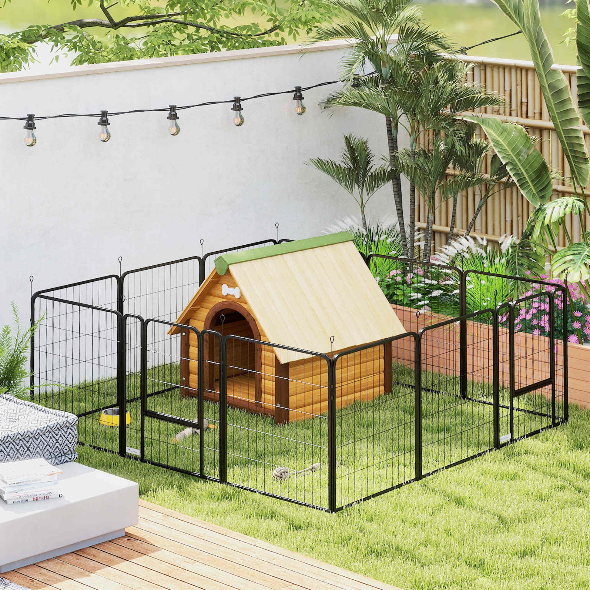 Pawhut Parque Para Perros De 12 Paneles 68x80 Cm Con Puertas Y Cierre Negro_1