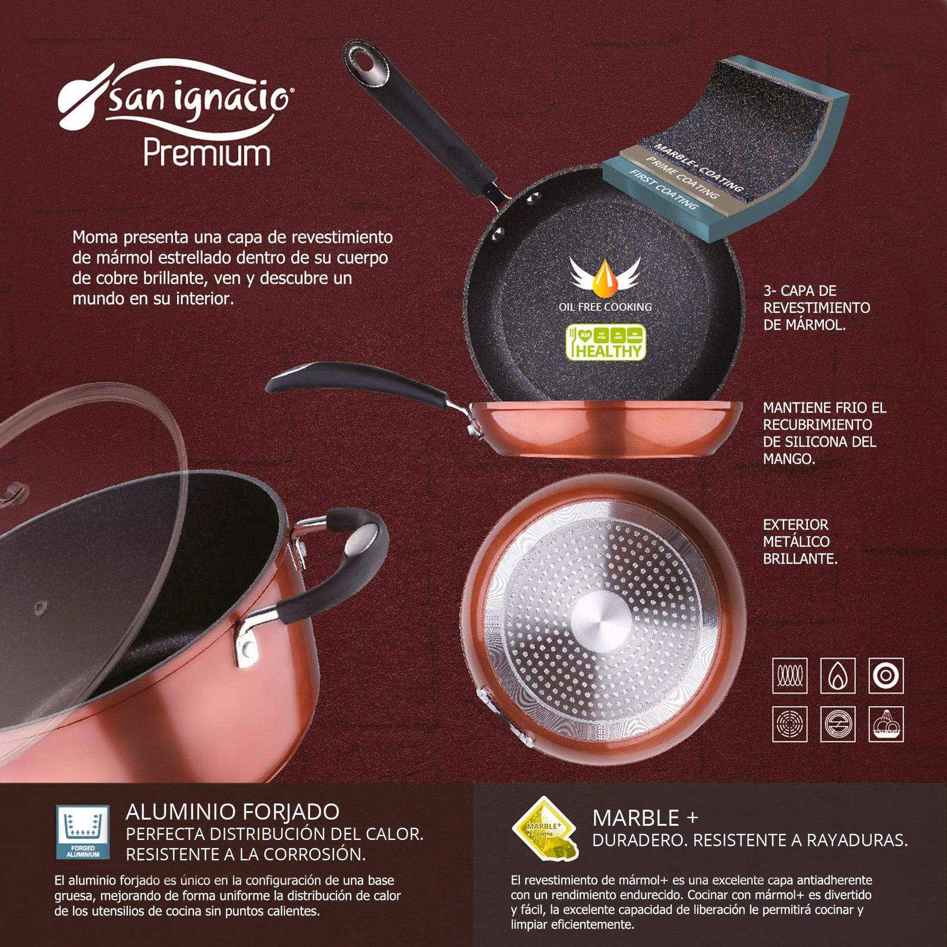 Sartén Ø28 X 5,2 Cms. Aluminio Forjado, Color Cobre Metalizado, Mango Revestido Con Silicona, Inducción