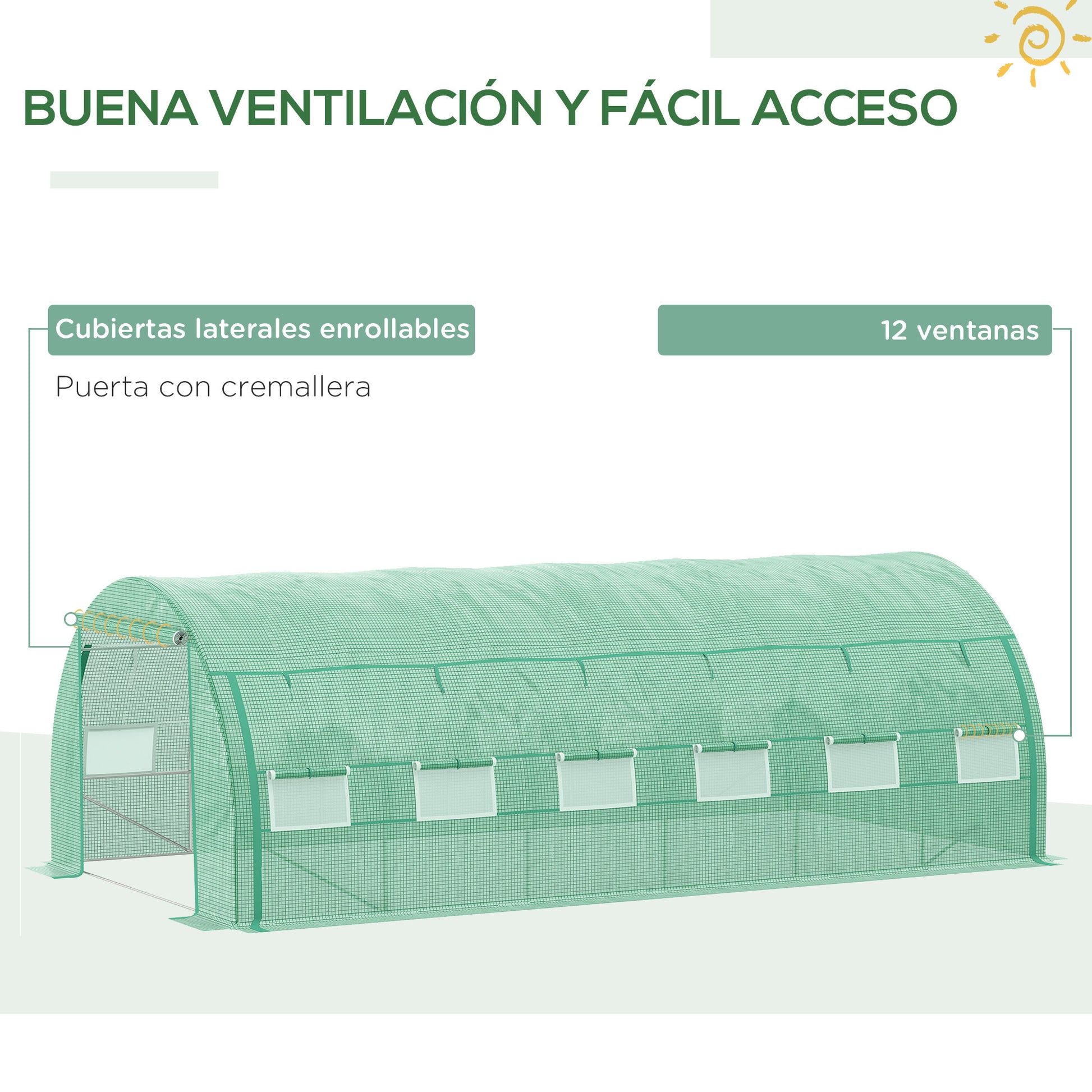Outsunny Invernadero De Exterior 6x3x2 M Con Puerta Y 12 Ventanas De Malla Verde_4