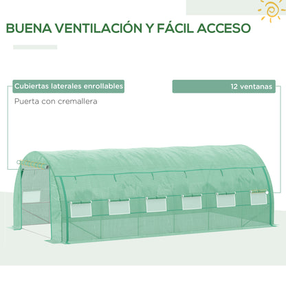 Outsunny Invernadero De Exterior 6x3x2 M Con Puerta Y 12 Ventanas De Malla Verde_4