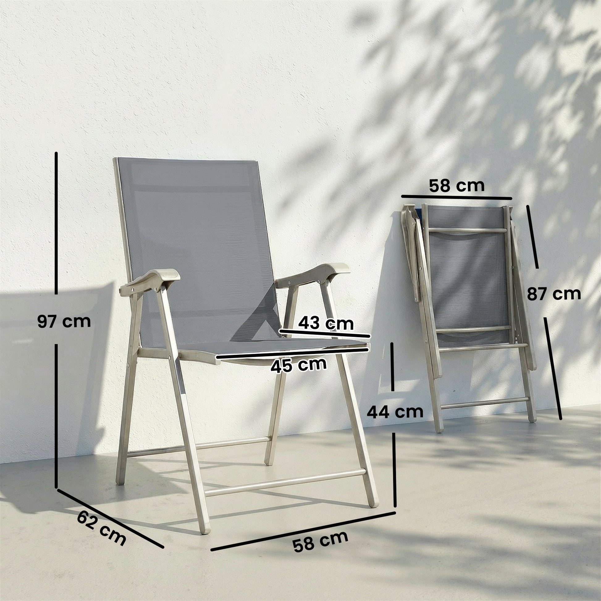 Outsunny Pack De 4 Sillas De Camping Plegables Tela Textilene 58x62x97 Cm Gris_2