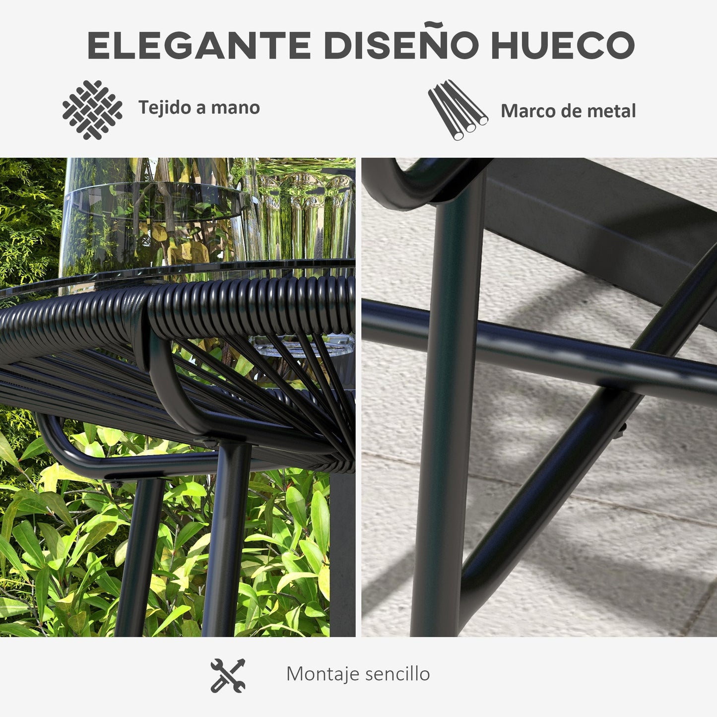 Outsunny Mesa De Jardín Ratán Sintético Con Tablero De Vidrio Templado Ø50x50 Cm_4