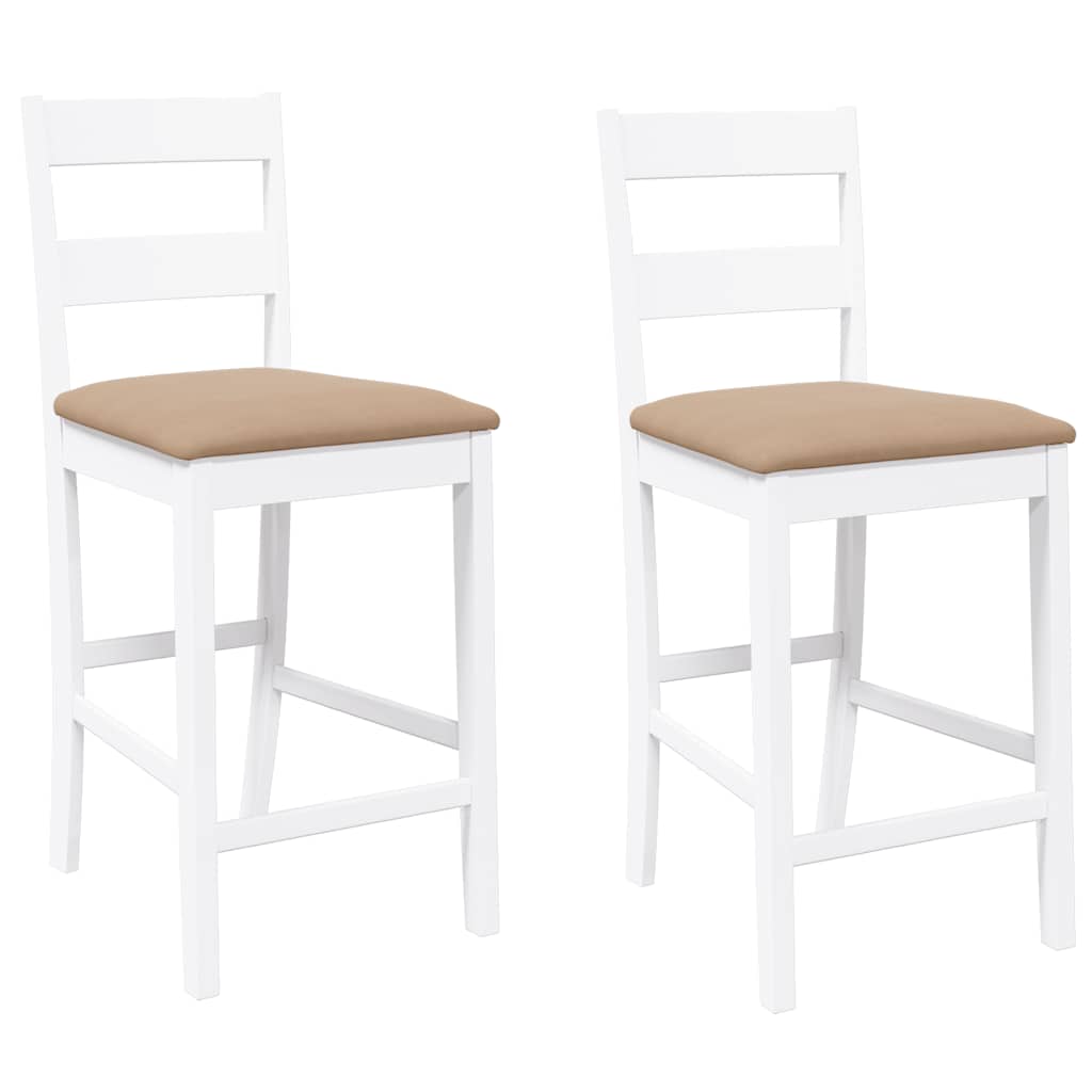 Taburetes De Bar Con Cojines 2 Uds Madera Maciza Blanca Caucho_0
